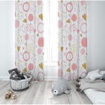 ontheclouds Beyaz Kalp Desenli Dijital Baskı Bebek Çocuk Fon Perdesi, 140 x 270, FONPRD19, pembe inek desen