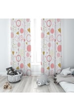 ontheclouds Beyaz Kalp Desenli Dijital Baskı Bebek Çocuk Fon Perdesi, 140 x 270, FONPRD19, pembe inek desen