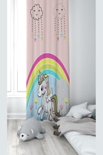 ontheclouds Pembe Unicorn Desenli Bebek Çocuk Odası Fon Perdesi, 140 x 200, FONPRD3, pudra-renkli