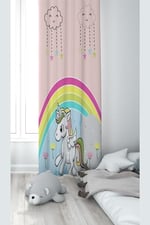 ontheclouds Pembe Unicorn Desenli Bebek Çocuk Odası Fon Perdesi, 140 x 200, FONPRD3, pudra-renkli