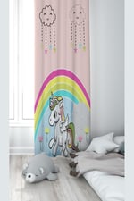 ontheclouds Pembe Unicorn Desenli Bebek Çocuk Odası Fon Perdesi, 140 x 200, FONPRD3, pudra-renkli