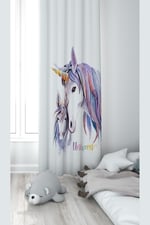 ontheclouds Unicorn Desenli Dijital Baskı Bebek Çocuk Fon Perde, 140 x 240, FONPRD11, beyaz-mor