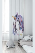 ontheclouds Unicorn Desenli Dijital Baskı Bebek Çocuk Fon Perde, 140 x 240, FONPRD11, beyaz-mor