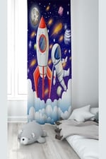 ontheclouds Uzay Desenli Dijital Baskı Bebek Çocuk Fon Perde, 70 x 240, FONPRD6, mavi
