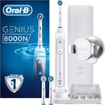 Oral-B Genius 8000N Elektrikli Diş Fırçası, Bluetooth Bağlantılı, 3 Fırça Başlığı, Seyahat Kılıfı, Beyaz/Gümüş
