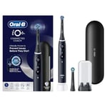 Oral-B iO6 Siyah Şarjlı/Elektrikli Diş Fırçası, 2 Fırça Başlığı, Uzun Ömürlü Pil, Premium Seyahat Kabı, Yedek Başlık Kabı
