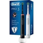 Oral-B Pro 3 3900 elektrikli diş fırçası/elektrikli diş fırçası, çift paket ve 3 ek fırça, 3 fırçalama modu ve diş bakımı için görsel 360° basınç kontrolü, hediye erkek/kadın, beyaz/siyah