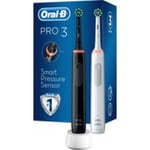 Oral-B Pro 3 3900 elektrikli diş fırçası/elektrikli diş fırçası, çift paket ve 3 ek fırça, 3 fırçalama modu ve diş bakımı için görsel 360° basınç kontrolü, hediye erkek/kadın, beyaz/siyah