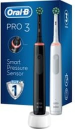 Oral-B Pro 3 3900 elektrikli diş fırçası/elektrikli diş fırçası, çift paket ve 3 ek fırça, 3 fırçalama modu ve diş bakımı için görsel 360° basınç kontrolü, hediye erkek/kadın, beyaz/siyah