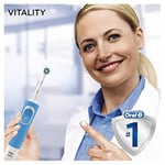 Oral-B Vitality Plus elektrikli diş fırçası, 1 sap, 2 çapraz fırça başlığı, 1 mod, 2D temizleme, 2 kutuplu UK fişi, mavi ve beyaz