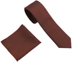 Oranj Desenli Kravat Mendil Set