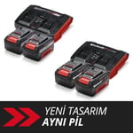 Orijinal Einhell Power X-Change Başlangıç Kiti Akü ve Şarj Cihazı (Li-Ion, 18 V, 2 x 4.0 Ah akü ve Twincharger şarj cihazı, tüm Power X-Change cihazları ile uyumlu) - 4512112
