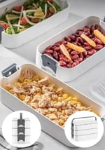 Orret Home 1260 ml 3 Katlı 6 Bölmeli BPA'sız PP Plastik Sefer Taşıma ve Beslenme Çantası, Kilitli Bento Lunch Box, Mikrodalgaya Uygun, Çatal ve Kaşık Dahil (Krem)
