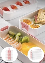 Orret Home 1260 ml 3 Katlı 6 Bölmeli BPA'sız PP Plastik Sefer Taşıma ve Beslenme Çantası, Kilitli Bento Lunch Box, Mikrodalgaya Uygun, Çatal ve Kaşık Dahil (Krem)
