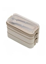 Orret Home 1260 ml 3 Katlı 6 Bölmeli BPA'sız PP Plastik Sefer Taşıma ve Beslenme Çantası, Kilitli Bento Lunch Box, Mikrodalgaya Uygun, Çatal ve Kaşık Dahil (Krem)