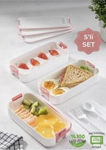 Orret Home 1260 ml 3 Katlı 6 Bölmeli BPA'sız PP Plastik Sefer Taşıma ve Beslenme Çantası, Kilitli Bento Lunch Box, Mikrodalgaya Uygun, Çatal ve Kaşık Dahil (Krem)