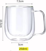Orret Home 2 Adet 250 ml Çift Cidarlı Borosilikat Cam Kupa Bardak Termisil Isıya Dayanıklı Şeffaf Kahve Çay Latte Espresso Fincanı Cam Bardak Seti