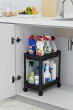 Orret Home 2 Katlı Tekerlekli Tezgah Altı Raf Organizer Düzenleyici Raf Ünitesi, Evye Altı Dolap İçi Düzenleyici, Mutfak Banyo Deterjanlık Şampuanlık Sebzelik,Taşınabilir Saklama Rafı (Siyah)