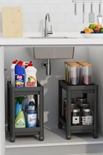 Orret Home 2 Katlı Tekerlekli Tezgah Altı Raf Organizer Düzenleyici Raf Ünitesi, Evye Altı Dolap İçi Düzenleyici, Mutfak Banyo Deterjanlık Şampuanlık Sebzelik,Taşınabilir Saklama Rafı (Siyah)