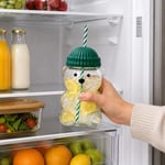 Orret Home 580 ML Ayıcık Desenli Cam Bardak Pipetli Silikon Kapaklı Soğuk Kahve Bardağı Şeffaf Cam Kupa Sevimli Ayıcık Bardak Bubble Tea Smoothie Milkshake Meyve Suyu İçecek Bardağı Çocuk ve Yetişkin
