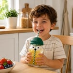 Orret Home 580 ML Ayıcık Desenli Cam Bardak Pipetli Silikon Kapaklı Soğuk Kahve Bardağı Şeffaf Cam Kupa Sevimli Ayıcık Bardak Bubble Tea Smoothie Milkshake Meyve Suyu İçecek Bardağı Çocuk ve Yetişkin