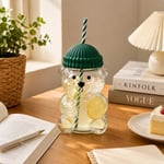 Orret Home 580 ML Ayıcık Desenli Cam Bardak Pipetli Silikon Kapaklı Soğuk Kahve Bardağı Şeffaf Cam Kupa Sevimli Ayıcık Bardak Bubble Tea Smoothie Milkshake Meyve Suyu İçecek Bardağı Çocuk ve Yetişkin