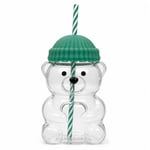 Orret Home 580 ML Ayıcık Desenli Cam Bardak Pipetli Silikon Kapaklı Soğuk Kahve Bardağı Şeffaf Cam Kupa Sevimli Ayıcık Bardak Bubble Tea Smoothie Milkshake Meyve Suyu İçecek Bardağı Çocuk ve Yetişkin