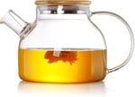 Orret Home Bambu Kapaklı Kendinden Süzgeçli Borosilikat Cam Demlik – 1000 ml Isıya Dayanıklı Termisil Cam Çay, Kahve ve Bitki Çayı Demliği, Cam Çaydanlık