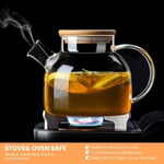 Orret Home Bambu Kapaklı Kendinden Süzgeçli Borosilikat Cam Demlik – 1000 ml Isıya Dayanıklı Termisil Cam Çay, Kahve ve Bitki Çayı Demliği, Cam Çaydanlık
