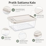 Orret Home Kilitli Saklama Kabı Şeffaf Organizer PP Plastik Gıda Saklama Kabı Kapaklı Buzdolabı Düzenleyici İstiflenebilir Çok Amaçlı Saklama Kutusu (12 Litre)