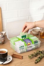 Orret Home Şeffaf Kapaklı Kilitli 6 Bölmeli Çay Kutusu, Paket Çay Saklama Kutusu, Çay Organizer Kutusu, Mutfak Çay Düzenleyici, Bölmeli Çay Saklama Kabı