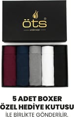 ÖTS Premium 5’li Erkek Modal Boxer - Hediye Kutulu, Ultra Yumuşak Modal Kumaş, Esnek Kalıp,Etiketsiz ve Kaliteli Boxer