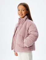 Oversize Bomber Ceket Kadife Dokulu Cep Detaylı Dik Yaka - Seçenekler: 7-8 Yıl, 9-10 Yıl, 11-12 Yıl, 14 Yıl