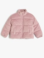 Oversize Bomber Ceket Kadife Dokulu Cep Detaylı Dik Yaka - Seçenekler: 7-8 Yıl, 9-10 Yıl, 11-12 Yıl, 14 Yıl