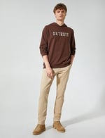 Oversize Hoodie Kolej İşlemeli Uzun Kollu