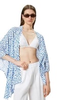 Oversize Kimono Kısa Geniş Kollu Viskoz Kumaş Etnik Desenli
