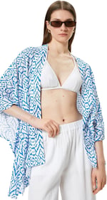 Oversize Kimono Kısa Geniş Kollu Viskoz Kumaş Etnik Desenli