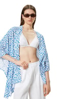 Oversize Kimono Kısa Geniş Kollu Viskoz Kumaş Etnik Desenli