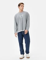 Oversize Sweat Uzakdoğu Baskılı Bisiklet Yaka Kumaş Detaylı