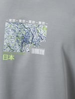 Oversize Sweat Uzakdoğu Baskılı Bisiklet Yaka Kumaş Detaylı