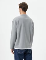 Oversize Sweat Uzakdoğu Baskılı Bisiklet Yaka Kumaş Detaylı