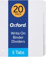 Oxford Bağlayıcı Bölücüler Üzerine Boş Yazma, 1/5 Kesilmiş Sekmeler, 5 Sekmeli Sette 3 Delik Delici Bölücü, 100 Bölücü, 20 Set, Beyaz (89981) - Seçenekler: 5 Tab, 8 Tab