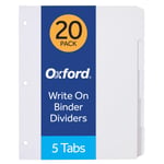 Oxford Bağlayıcı Bölücüler Üzerine Boş Yazma, 1/5 Kesilmiş Sekmeler, 5 Sekmeli Sette 3 Delik Delici Bölücü, 100 Bölücü, 20 Set, Beyaz (89981) - Seçenekler: 5 Tab, 8 Tab