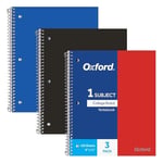 Oxford spiral not defteri, 1 tema, kolej çizgili kağıt, uzun ömürlü plastik kapak, 100 yaprak, ayırma çantası, paket başına 3 (10390), kırmızı, siyah ve mavi