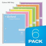 Oxford Spiral not defteri, 6'lı paket, 1 tema, geniş çizgili kağıt, 20,3 x 26,8 cm, pastel pembe, turuncu, sarı, yeşil, mavi ve mor, 70 yaprak (63757)