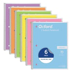 Oxford Spiral not defteri, 6'lı paket, 1 tema, geniş çizgili kağıt, 20,3 x 26,8 cm, pastel pembe, turuncu, sarı, yeşil, mavi ve mor, 70 yaprak (63757)