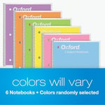 Oxford Spiral not defteri, 6'lı paket, 1 tema, geniş çizgili kağıt, 20,3 x 26,8 cm, pastel pembe, turuncu, sarı, yeşil, mavi ve mor, 70 yaprak (63757)