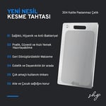 Özel Tasarımlı 304 Paslanmaz Çelik Kesme Tahtası 3lü set (Saklama Kılıfı, Kesme Tahtası ve Silikon Kaydırmaz Mat)1,5 mm Kalınlık, 23 X 34 cm Yıkanabilir, Gıda Temasına Uygun, Hijyenik