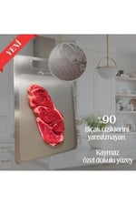 Özel Tasarımlı 304 Paslanmaz Çelik Kesme Tahtası 3lü set (Saklama Kılıfı, Kesme Tahtası ve Silikon Kaydırmaz Mat)1,5 mm Kalınlık, 23 X 34 cm Yıkanabilir, Gıda Temasına Uygun, Hijyenik
