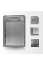 Özel Tasarımlı 304 Paslanmaz Çelik Kesme Tahtası 3lü set (Saklama Kılıfı, Kesme Tahtası ve Silikon Kaydırmaz Mat)1,5 mm Kalınlık, 23 X 34 cm Yıkanabilir, Gıda Temasına Uygun, Hijyenik